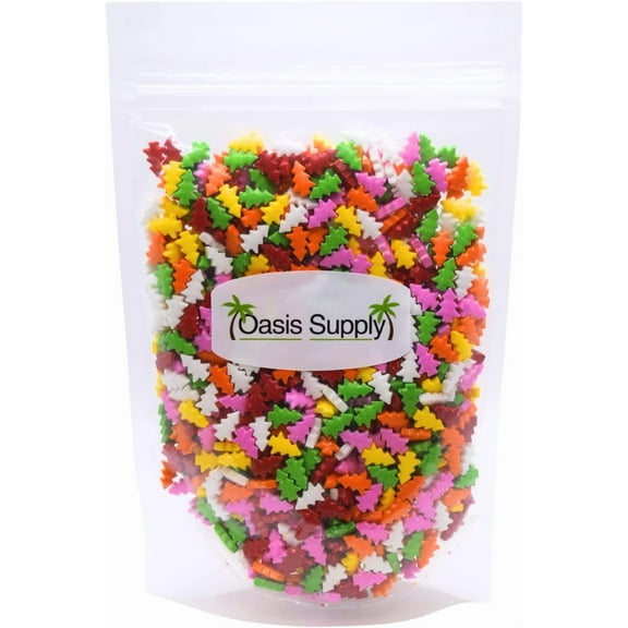 Oasis Supply, Christmas Cake Decorating, Cupcake Sprinkles, Cake Quins, and Edible Toppings, 200g - 7-ounce pouch (Assorted Christmas Trees)