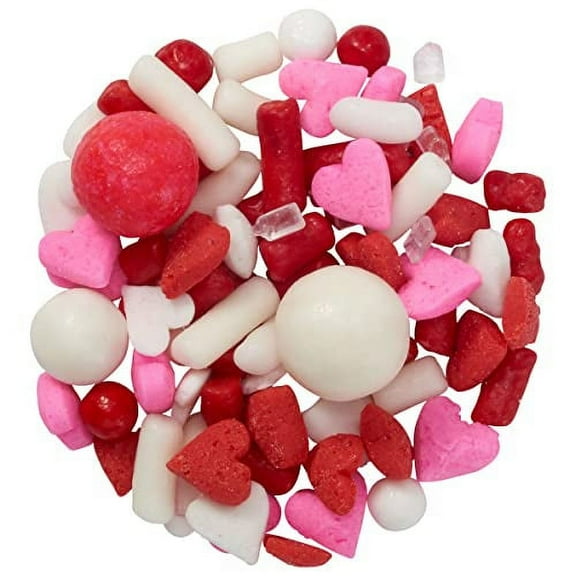 Oasis Supply Edible Valentine's Day Sprinkle Fusion Mix, Red, White and Pink Hearts and Shape Colors to Decorate Cakes, Cupcake, Brownies, and Ice Cream (8 OZ)