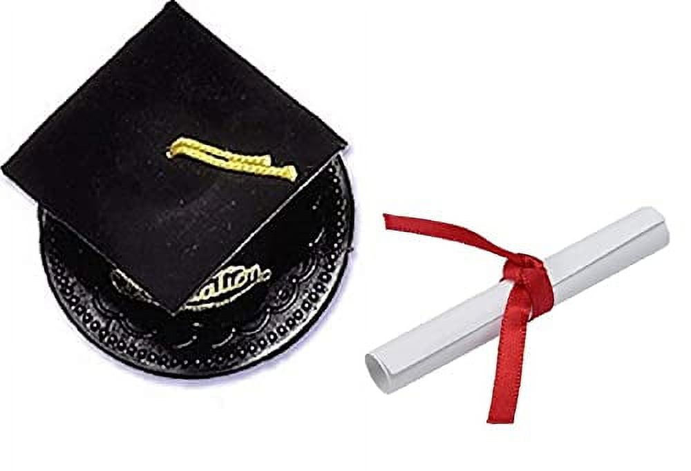 Oasis Supply Plastic Graduation Cap and Diploma Cake Toppers, Black (5x4x2 Inch Cap)