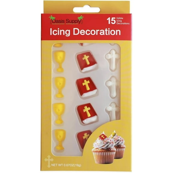 Oasis Supply - Religious, Christian - Cake or Cupcake Topper - 15 Count Chalice, Bible, and Cross