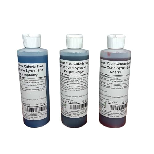 Oasis Supply Sugar-Free, Zero Calorie Snow Cone Syrup With Easy Pour Spout - 8 Ounce 3 pack (Cherry, Grape, Blue Raspberry)