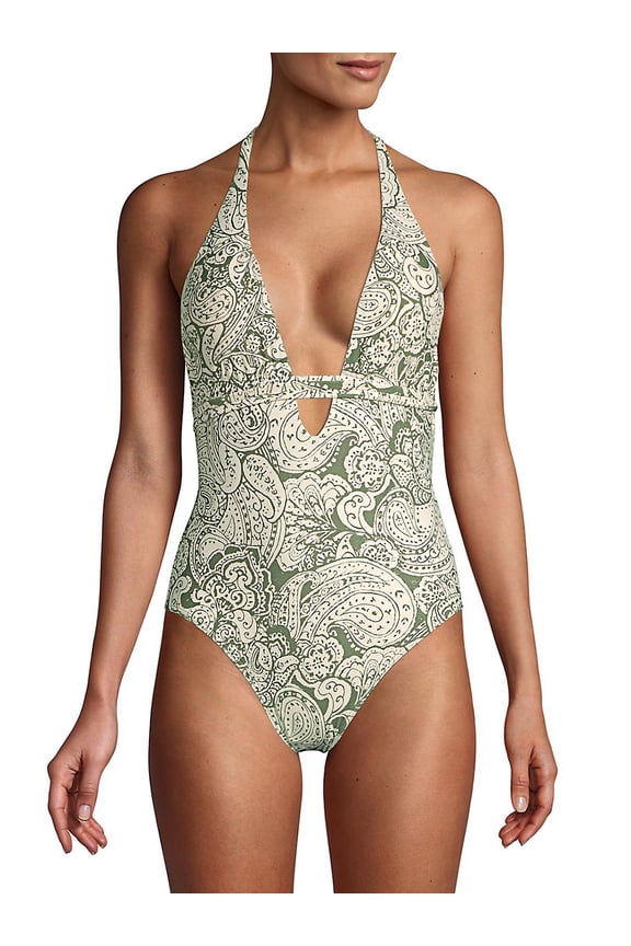 Oasis Tapestry One-Piece Wrap Plunge Swimsuit