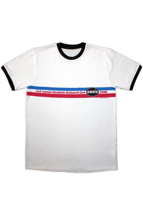 Oasis Unisex Ringer T-Shirt: 1996 Tour Horizontal Stripes Ringer (Small)