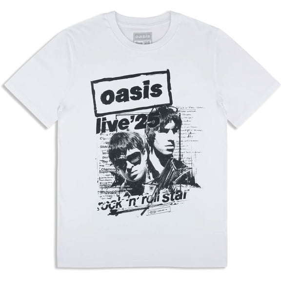 Oasis Unisex T-Shirt: Live '25 Rock N Roll Star (White) (Ex-Tour)