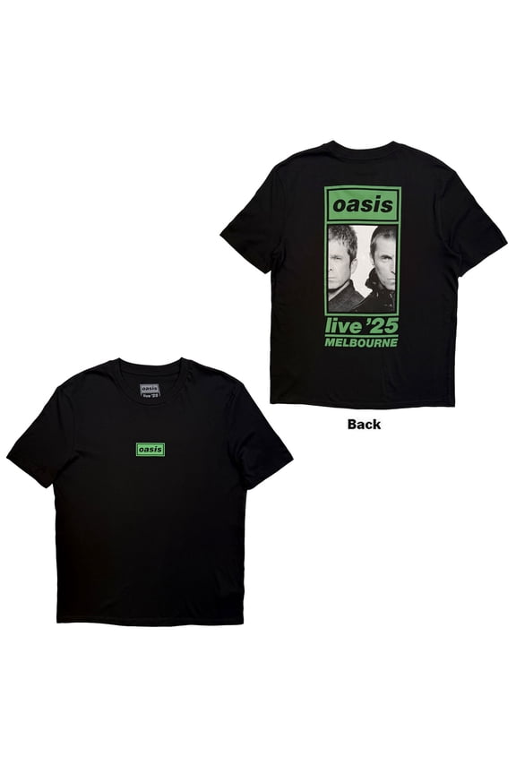 Oasis Unisex T-Shirt: Melbourne Half Faces Fan Store (Black) (Back Print & Ex-Tour)