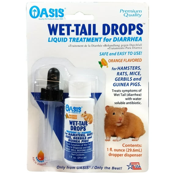 Oasis Wet-Tail Drops Liquid Treatment for Diarrhea for Hamsters, Rats, Mice, Gerbils, and Guinea Pigs, 1 fl oz.