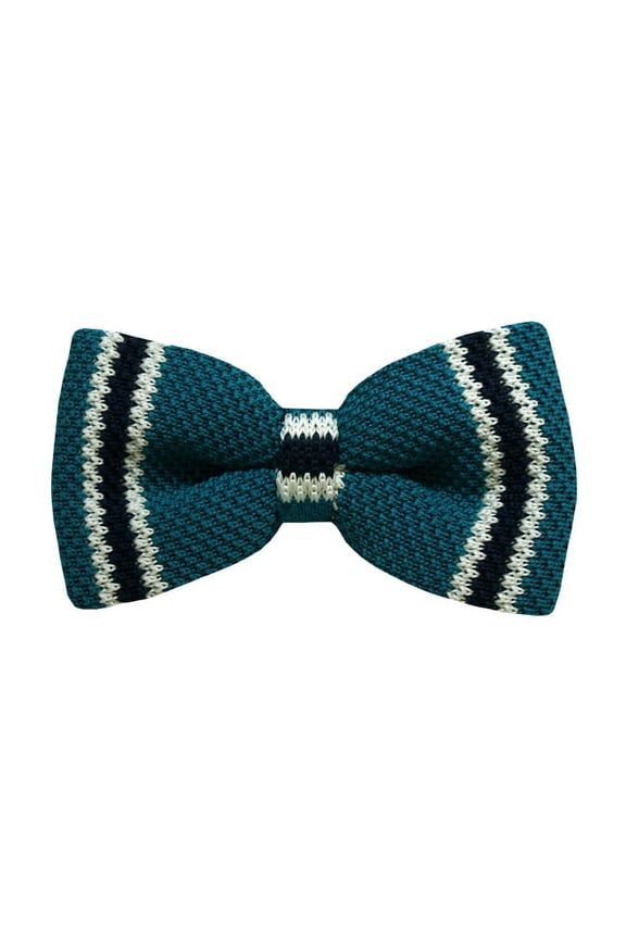Oasis, White and Navy Blue Striped Men's Knit Pre-Tied Bow Tie