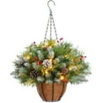thumbnail image 1 of OasisCraft 25.6x15.7 inch Pre-lit Artificial Christmas Hanging Basket with 50 Battery-Operated LED Lights Decor with Pinecones Red Berries, 1 of 9