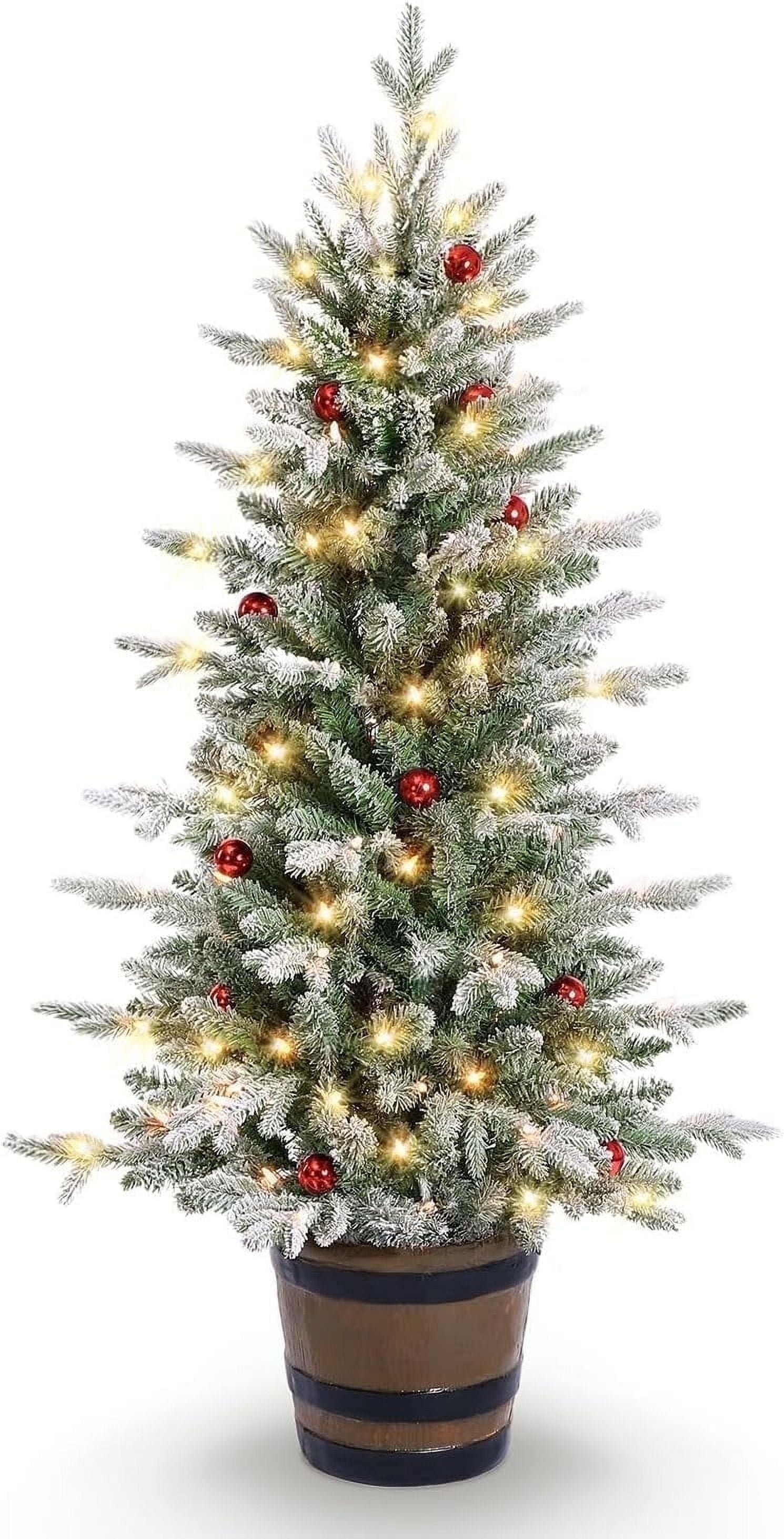 OasisCraft 4.5FT Pre-Lit Potted Snow Flocked Arctic Fir Artificial  Christmas Tree, Premium PVC \u0026 PE 330 Branch Tips Hinged Xmas Tree  Decoration with Red Balls \u0026 Potted Stand - Walmart.com, image size:1490x2922