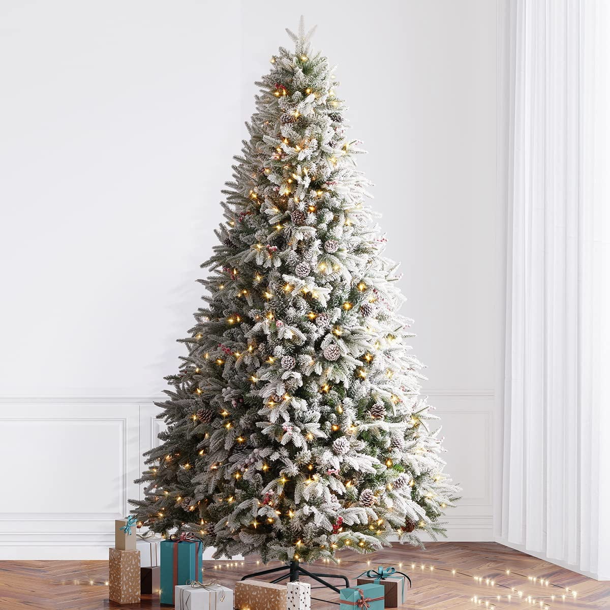 OasisCraft 7.5FT Snow Flocked Pre-lit Christmas Tree, Premium PVC & PE ...