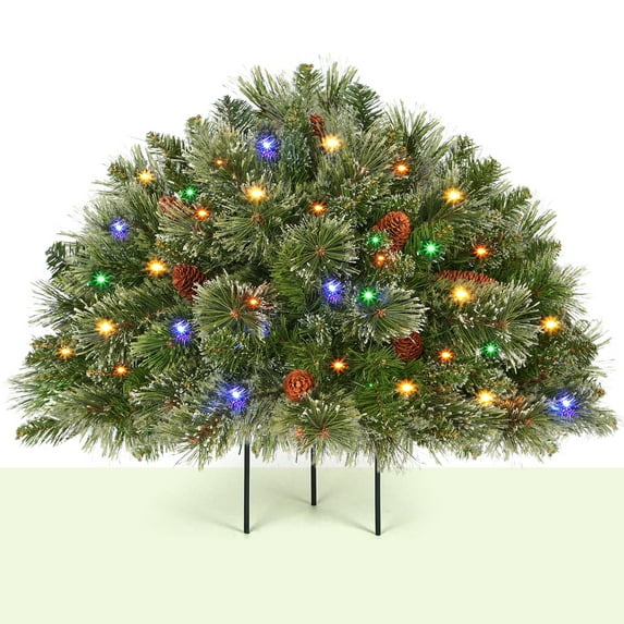 OasisCraft 18inch Multicolor Lights Christmas Tree with Pine Cones, Pre-Lit Frosted Snow Flocked Battery Powered Outdoor Indoor Decor for Home Yard Garden Party