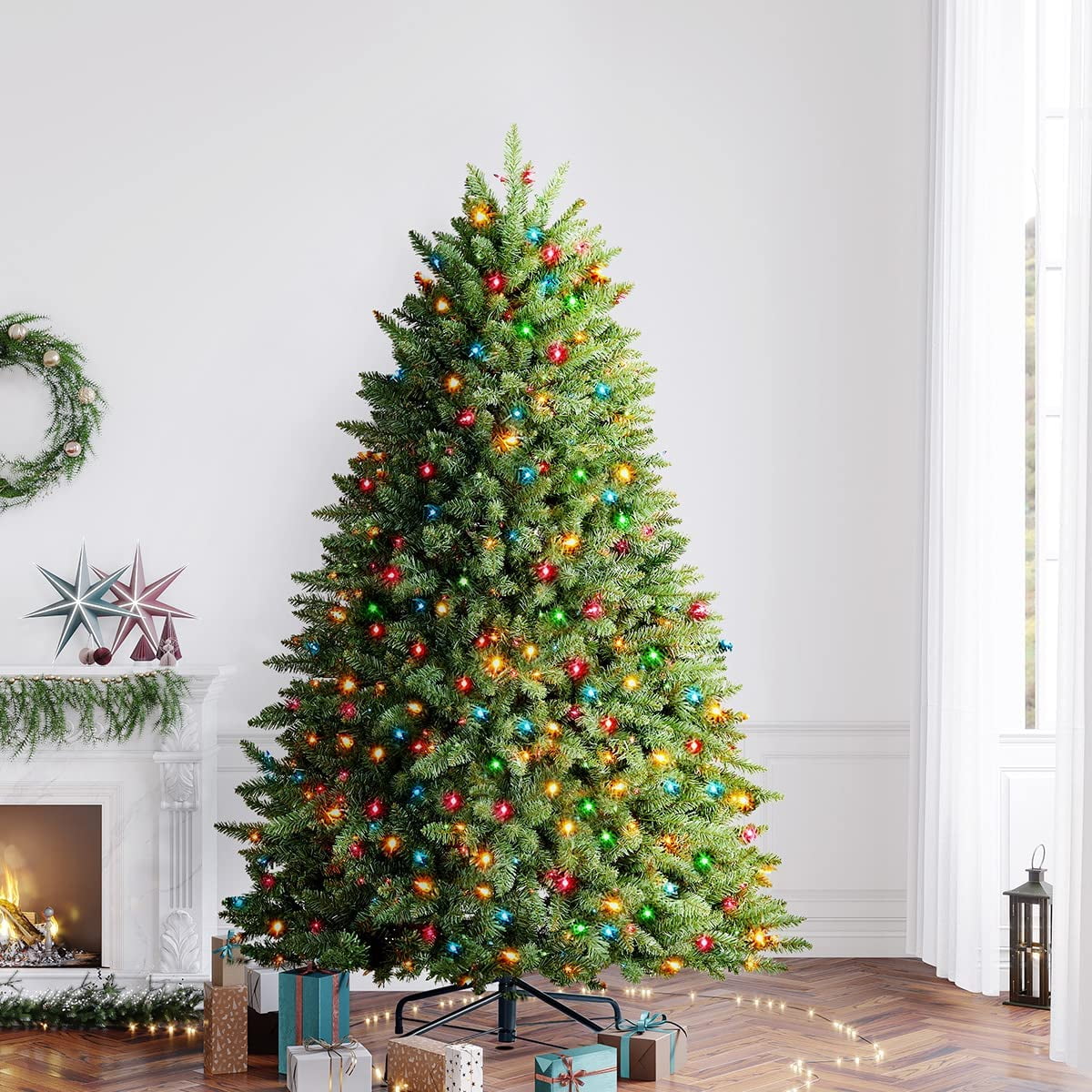 OasisCraft Pre-lit Multi-Color Christmas Tree, Premium Hinged Blue ...