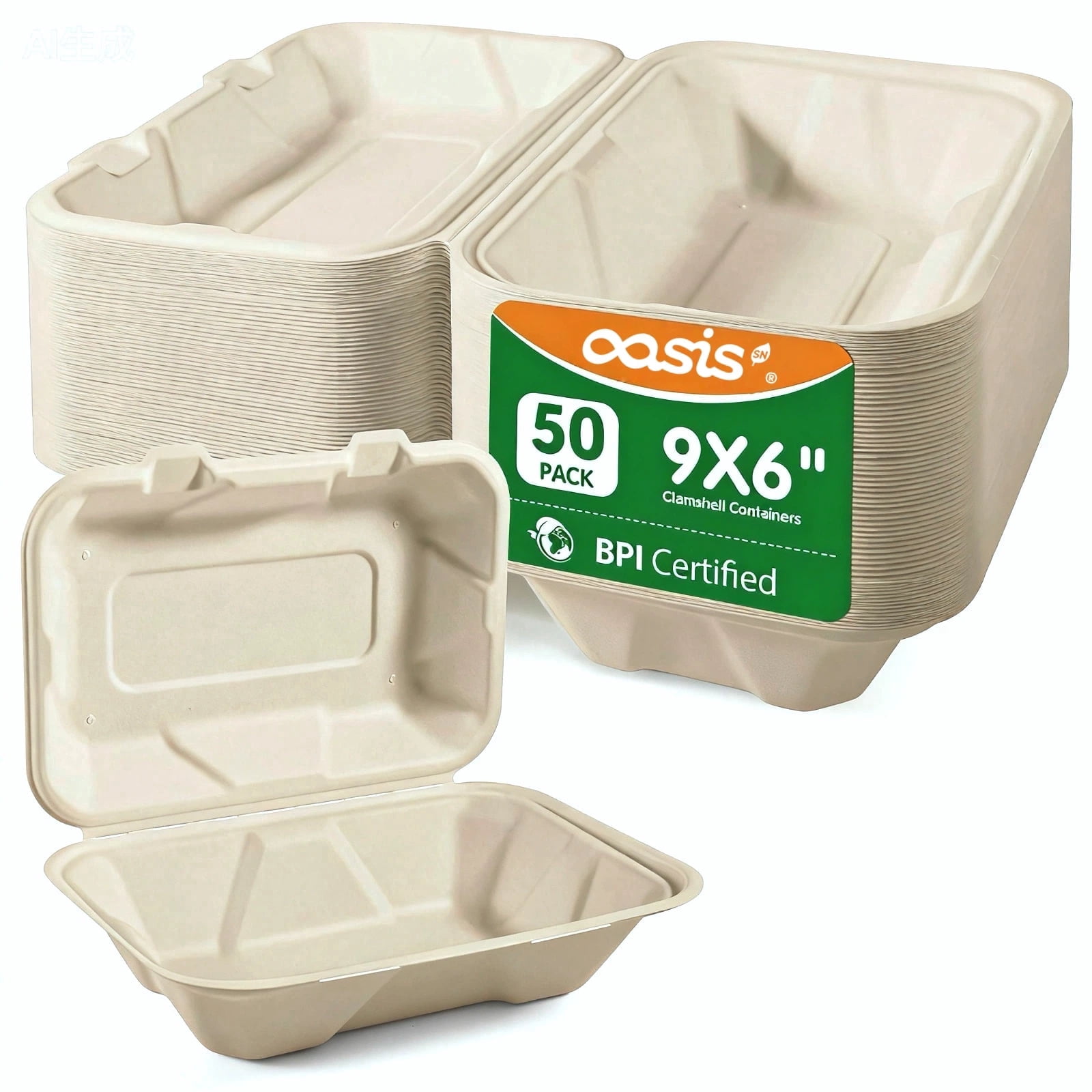 OasisSN 50 Pack Clamshell Take Out Food Containers, 100% Compostable to ...