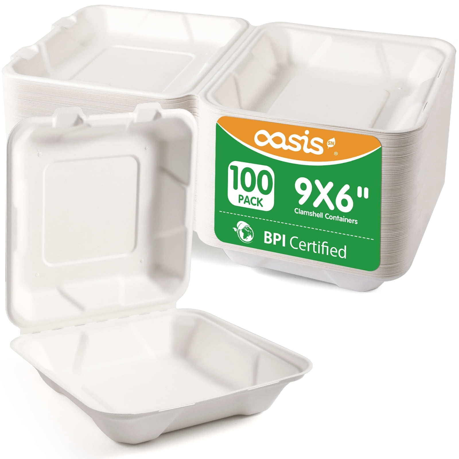 OasisSN Clamshell Take Out Food Containers, 100% Compostable To Go ...