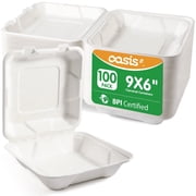 OasisSN Clamshell Take Out Food Containers, 100% Compostable To Go Containers Disposable, 9X6 inch Heavy-Duty To Go Boxes, Eco-Friendly Biodegradable To Go Containers For Food,100 Count