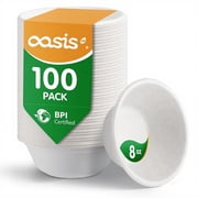 OasisSN Disposable Paper Bowls, 8 oz 100 Count,Heavy Duty Biodegradable Small Paper Bowls for Snacks,Soup,and Salads,Ice Cream,Dessert,Pasta,Hot or Cold Use,White,Microwave Safe