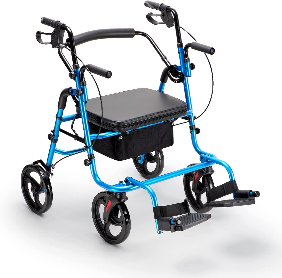 S AFSTAR 2-Button Folding Walker, Rollator Walker with Seat & Wheels,  Height Adjustabl Stand Up Walker w/Brakes, Reversible Seat Cushion, Heavy  Metal