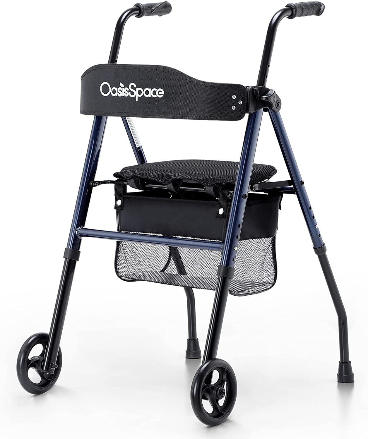 OasisSpace 2 Wheeled Senior Walker, Aluminum Frame, 6” Wheels, Seat