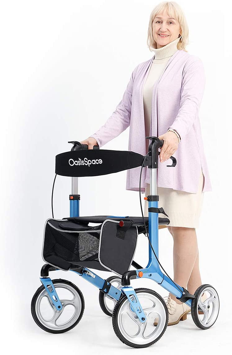 OasisSpace Aluminum Rollator Walker, with 10'' Wheels and Seat Compact