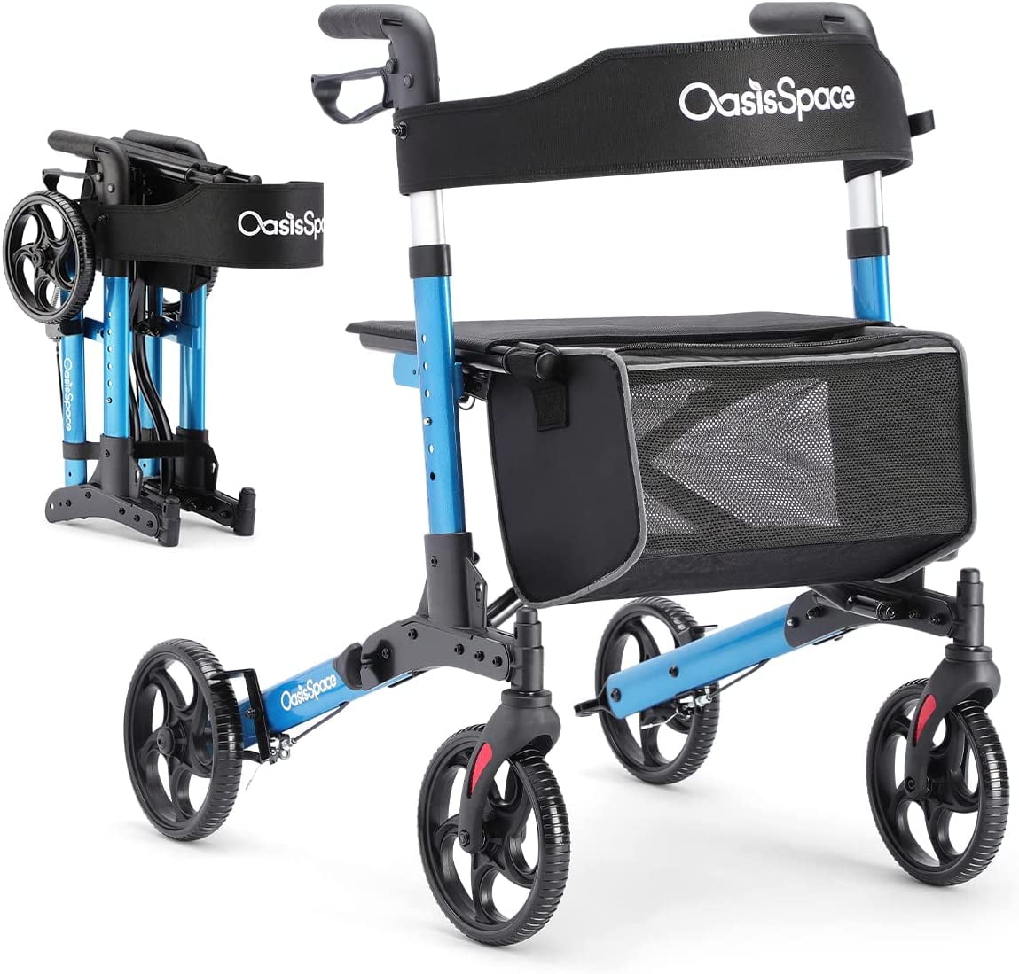 OasisSpace Blue Ultra Folding Rollator Walker With Seat & 8" Antiskid ...