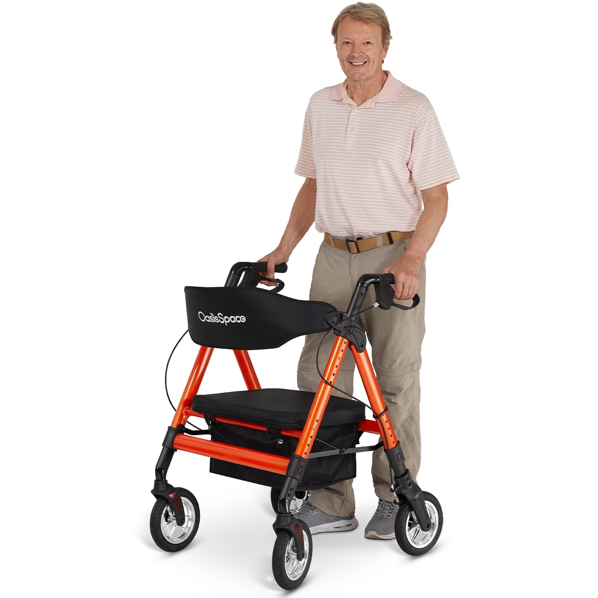 OasisSpace Heavy Duty Rollator Walker Pneumatic Rollator Walker with Large Padded Seat & Extra