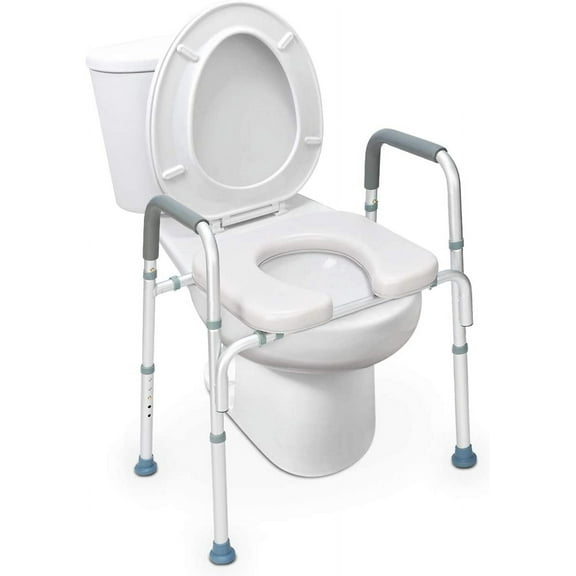OasisSpace Stand Alone Raised Toilet Seat 300lbs - Heavy Duty Medical Raised Homecare Commode and Safety Frame, Height Adjustable Legs, Bathroom Assist Frame for Elderly, Handicap, Disabled
