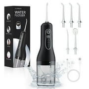 OasiSmile Cordless Water Flossers for Teeth Braces Care, Portable Travel Dental Floss 4 Modes 260ML Rechargeable Oral Irrigator with 5 Jet Tips, Black
