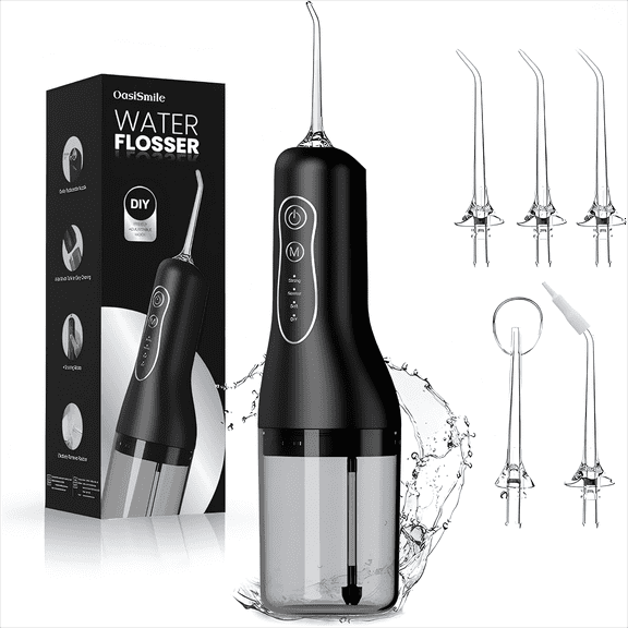 Oasismile Cordless Water Flosser for Teeth with 5 Jet Tips, Portable Travel Dental Oral Irrigator, White