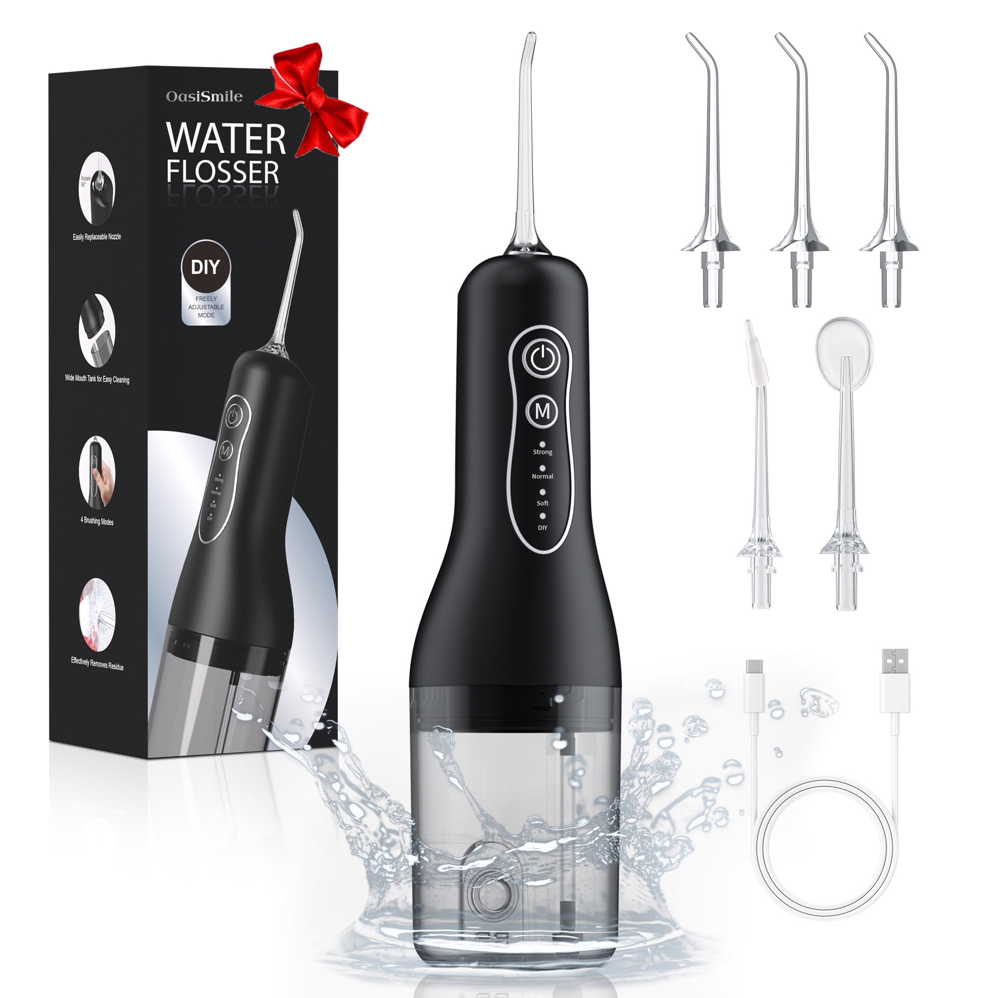Walmart Black Friday Deals 2025 - OasiSmile Cordless Water Flosser, Portable 260ML Rechargeable Oral Irrigator, 4 Modes, 5 Jet Tips, Black