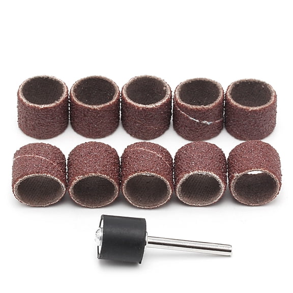 Oasiva 10 Pcs 12.5mm Grit 80# Sanding Bands +3.17mm Mandrel Rotary Tool Nail Drill Bits