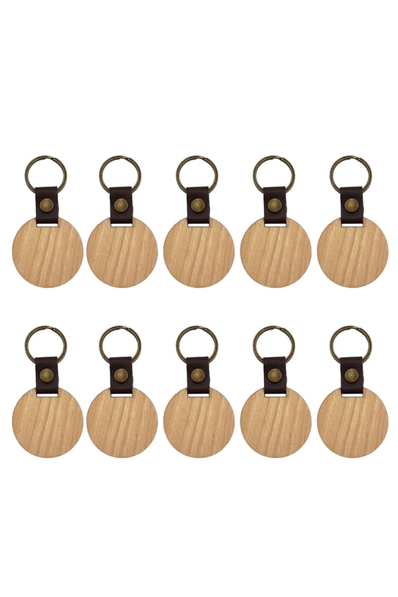 10Pcs Vintage Wood Keychain Personalized Engraving Keyring Pendant Wooden Pu Key Chain for Keys Bags Cameras