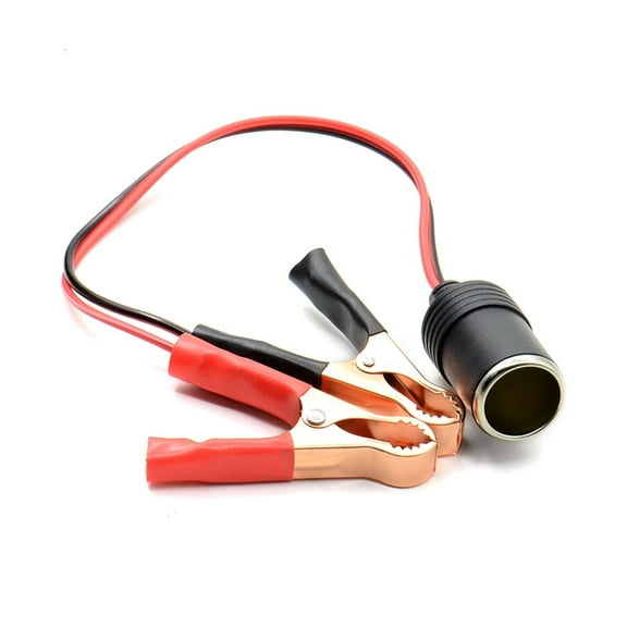 Oasiva 12V Battery Terminals Clip-on Car Lighter Socket Female Adapter Extension Cord Plug Socket with Battery Clamp