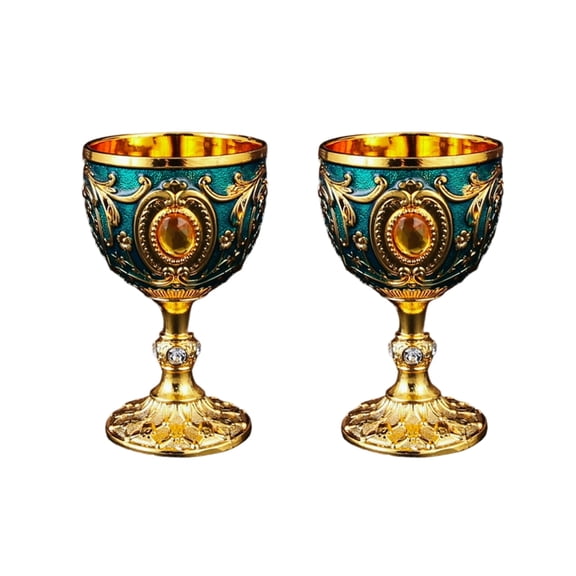 Oasiva 2Pcs Metal Wine Cup Goblet 30ml Decorative Drink Cup Vintage Medieval Goblet Drinking Glass Home Drinkware Enduring