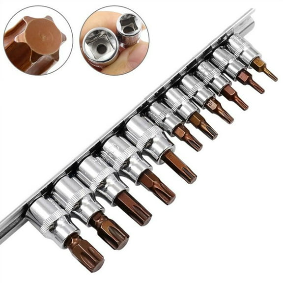 Oasiva 3/8" 1/4" Star Hexagonal Torx Bit Socket Kit Chrome Vanadium Steel Hex Wrenches Nut Driver Drill Bit Sleeve Tools 11Pcs