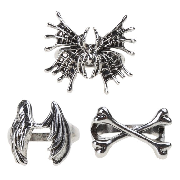 Oasiva 3Pcs Crossed Bone Angel Spider Butterflies Finger Ring Street Rock Novel Gothic Ring Trend Men Women Jewelry Gift
