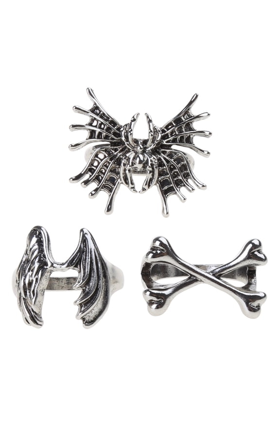 3Pcs Crossed Bone Angel Spider Butterflies Finger Ring Street Rock Novel Gothic Ring Trend Men Women Jewelry Gift