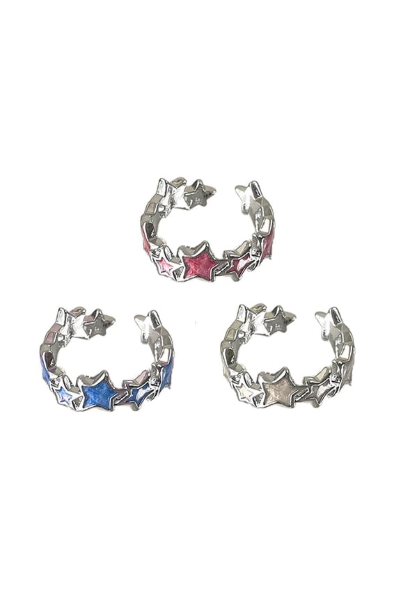 3Pcs Cute Star Wrap Finger Rings Adjustable Minimalist Dopamine Star Rings