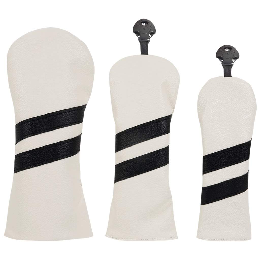 Oasiva 3Pcs PU Golfs Club Head Cover Golfs Driver Headcover Stripe Pattern Fairway Wood Headcover Hybrids Head Cover
