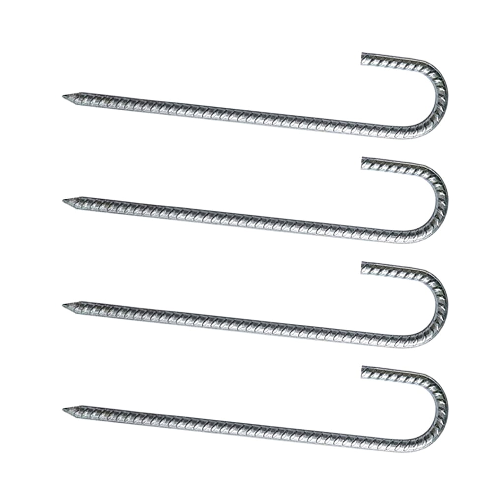 Oasiva 4Pcs Galvanized Steel J Hooks Tent Stakes Ground Nails Landscape Fabric Stakes