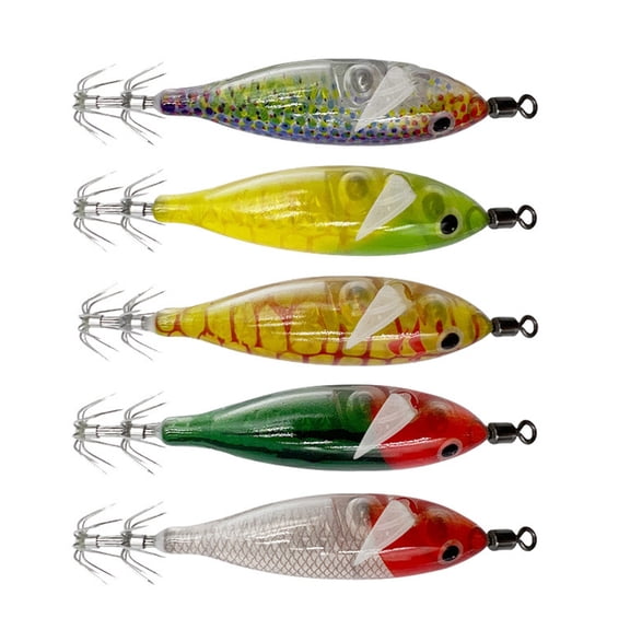 Oasiva 5Pcs/pack Assorted Size Fishing Baits Artificial Fishing Squid Jig Lures Set