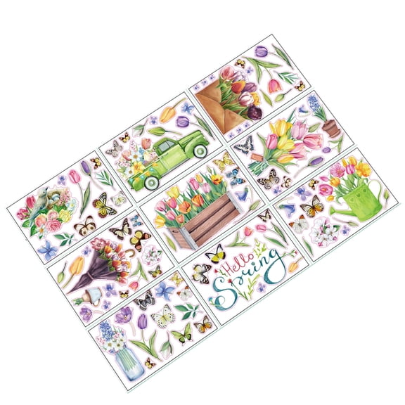 Oasiva 9 Sheets Spring Window Sticker Double Sided Decal for Smooth Surfaces and Glass