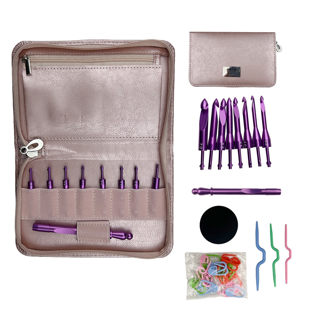 Oasiva Aluminum Crochet Hook with 8 Interchangeable Tip Knitting Marker Knitting Needle Ergonomic Crochet Needle 3.0mm-7.0mm