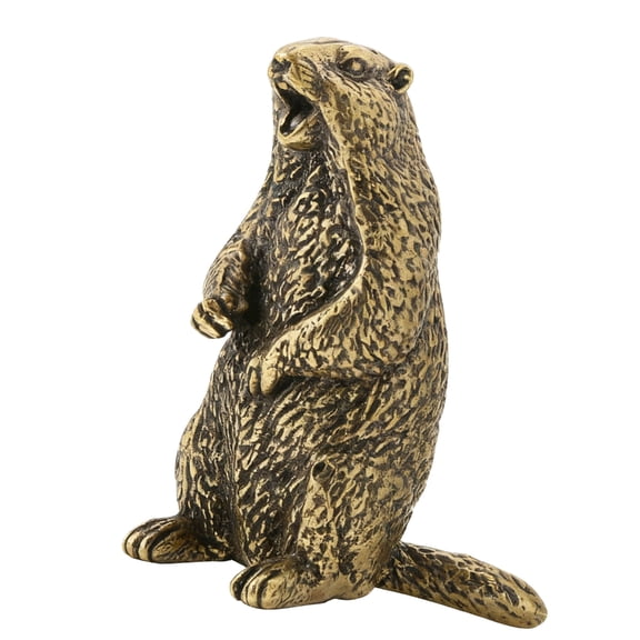 Oasiva Antique Metal Screaming Groundhog Miniature Statue Home Office Tabletop Accent