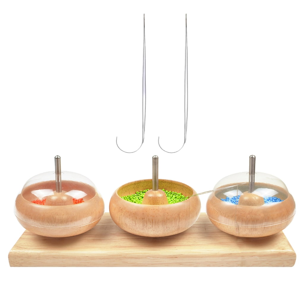 Oasiva Bead Loader Bead Piercer Wood Manual Rotation Three Bowls Beader Quick Beading