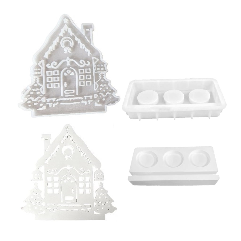 Oasiva Candlestick Silicone Mold Candle Stand Mould Christmas Tree House Shaped Candle Holder Gypsum Molds Home Decorations