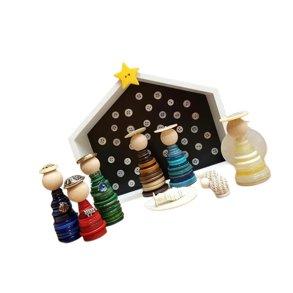 Oasiva Christmas Nativity Scene Craft Button Kits DIY Button Christmas Ornament Kits