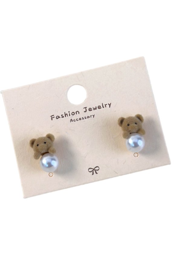 Coffee Flocking Bear Earrings Comfortable Ear Studs Student Fashion Accessories