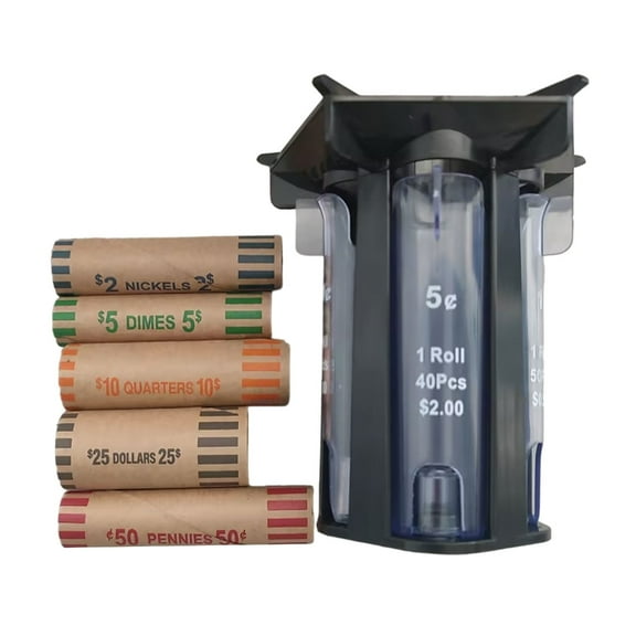 Oasiva Coin Counting Machine Rolling Coin Counter Coin Holder Counter Machine with 5in1 Coin Sorters Tube Wrapper Holder