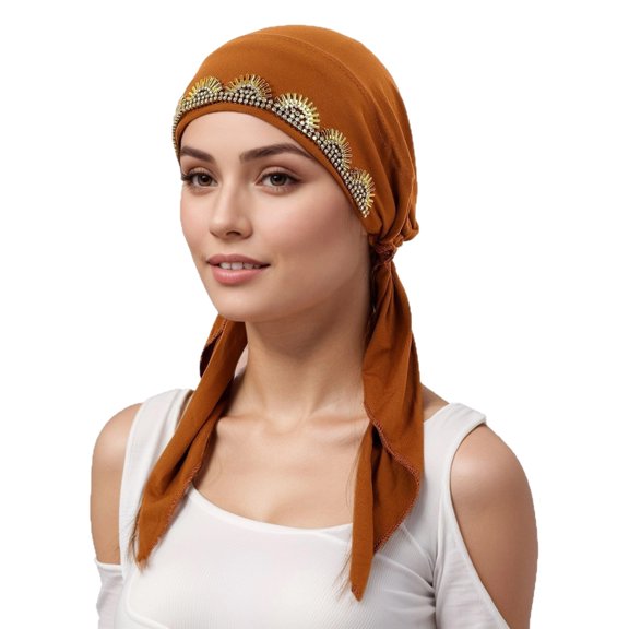 Oasiva Comfort Wear Headscarf Sunflower Rhinestones Decors Polyester Headwrap