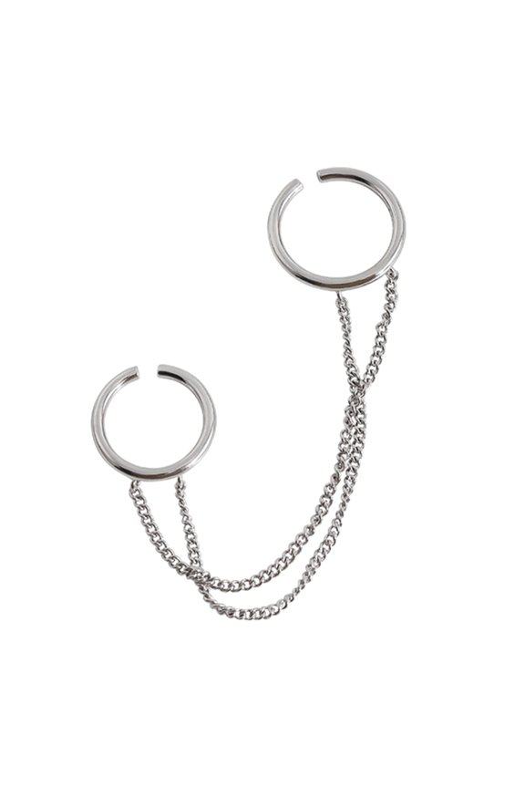 Cool Double Finger Chain Rings for Women Men Adjustable Open Ring Punk Hip Hop Finger Rings Fashion Jewelry Piece